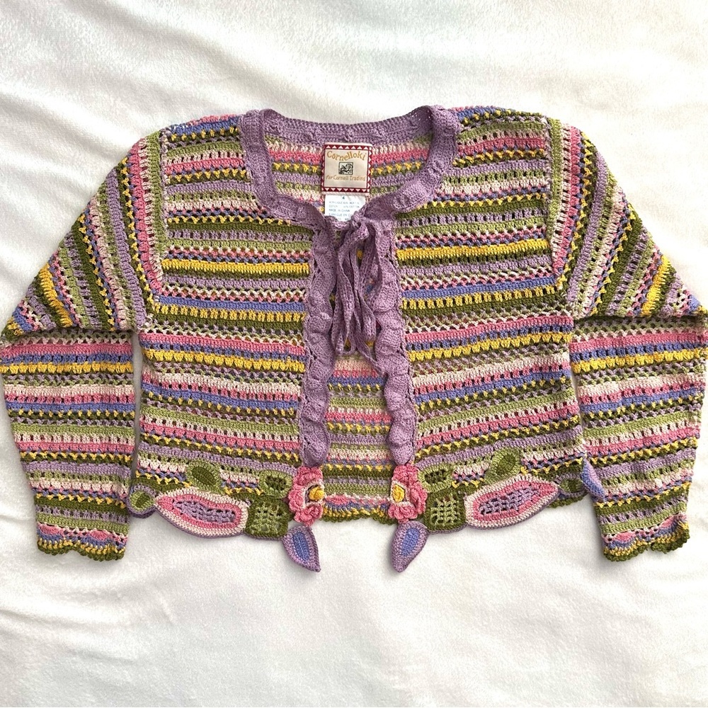 Cornelloki April Cornell Crochet Striped Cardigan Top Girls 4 Cottagecore Kids